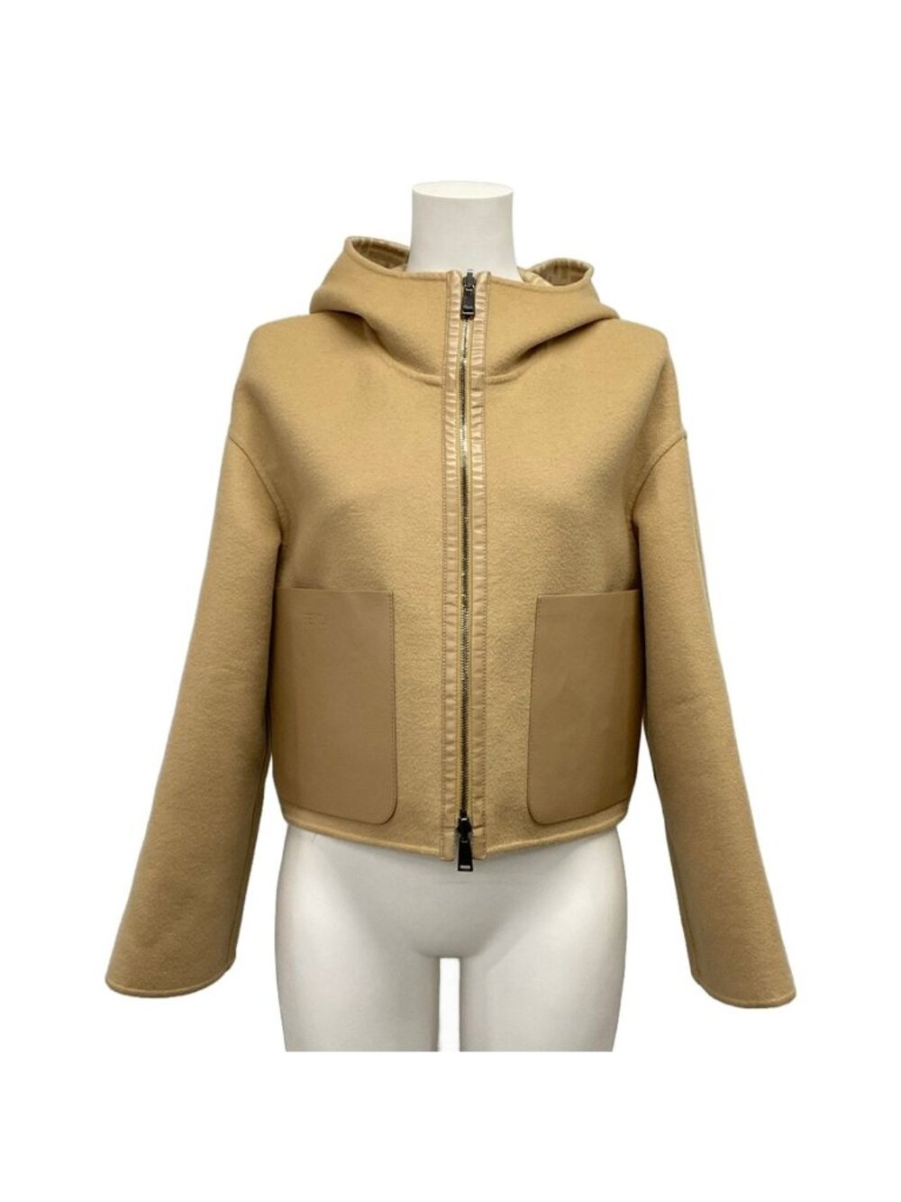 Fendi Coat 38 S Beige Wool Silk